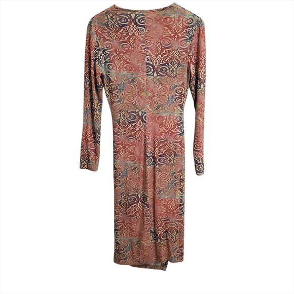 Peruvian Connection Safi Midi Dress S Faux Wrap Long Sleeve Mosaic Print… - Picture 5 of 11